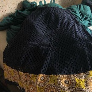 Long Navy Blue Skirt with Sequins Design